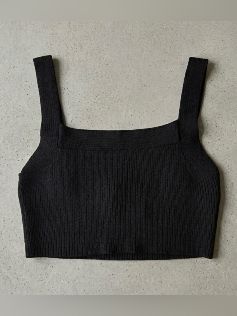 Wilfred Aritzia Clean Girl Black Ribbed Square Neck Cropped Knit Tank Top XXS